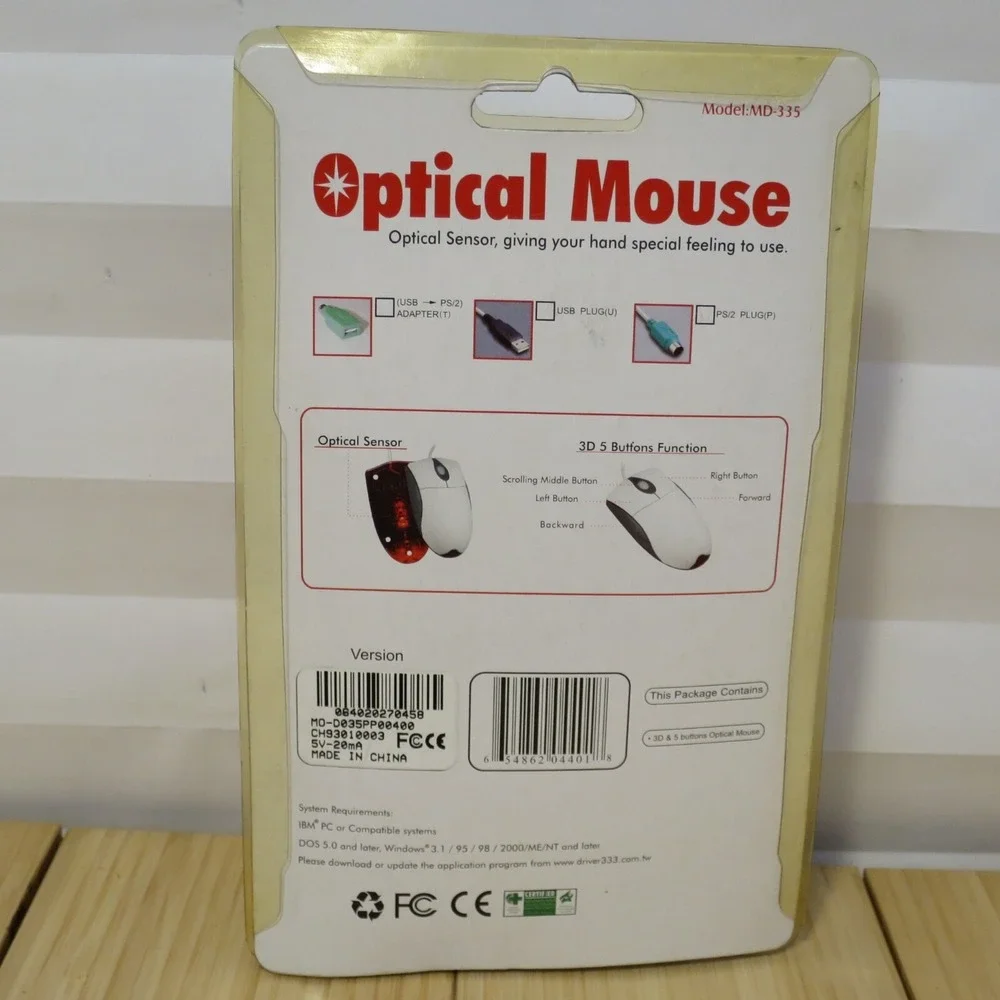 NOS Vintage Key Mouse Optical PS2 for‎ PC Windows Two Button Scroll Wheel